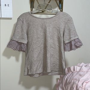 Short Sleeve Sweater Shirt with Lace Sleeves